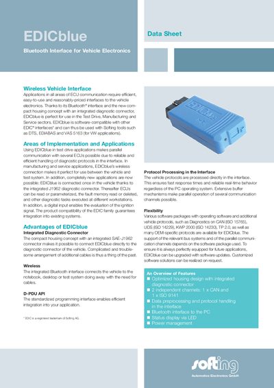 Softing EDICblue Bluetooth Interface Data Sheet - cover page