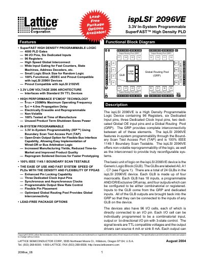 Lattice ispLSI 2096VE Datasheet - cover page