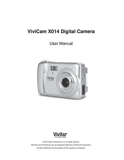 Vivitar ViviCam X014 Digital Camera User Manual - cover page