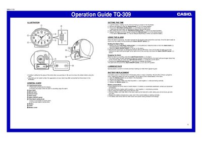 Casio TQ-309 Clock Operation Guide - cover page