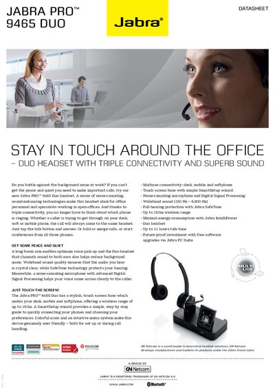 Jabra 9465 Duo Datasheet - cover page