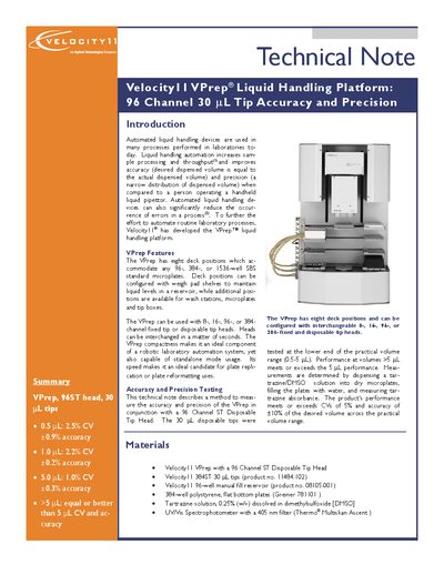 Velocity11 VPrep Liquid Handling Platform Technical Note - cover page