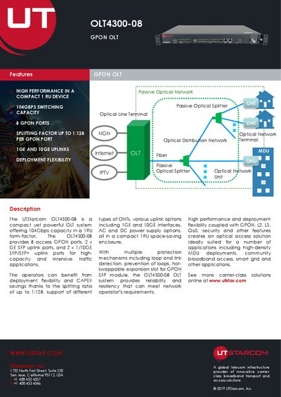 UTStarcom OLT4300-08 GPON OLT Datasheet - cover page