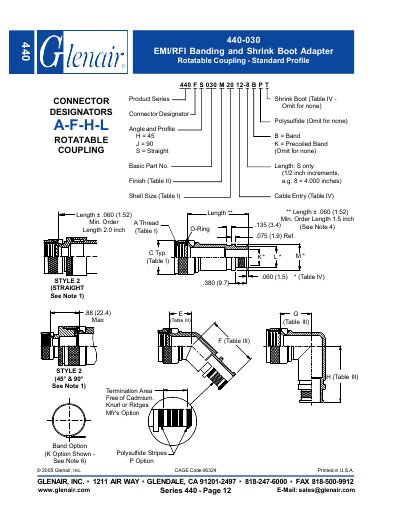 Glenair 440-030 EMI/RFI Banding Shrink Boot Adapter Handbook - cover page