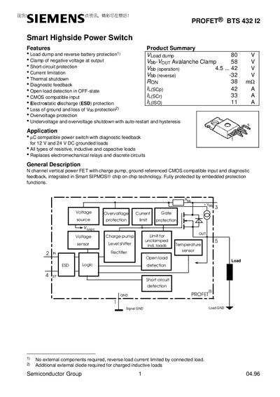 Siemens BTS 432 I2 Datasheet - cover page