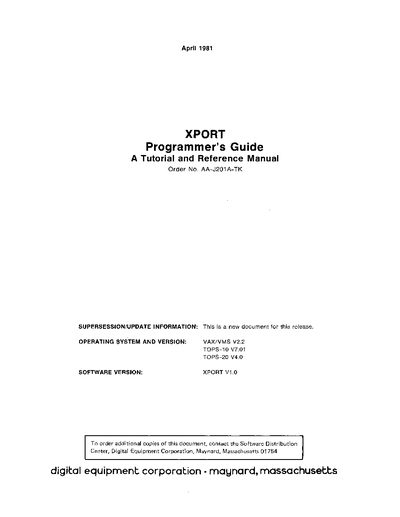 DEC XPORT Programming Guide - cover page