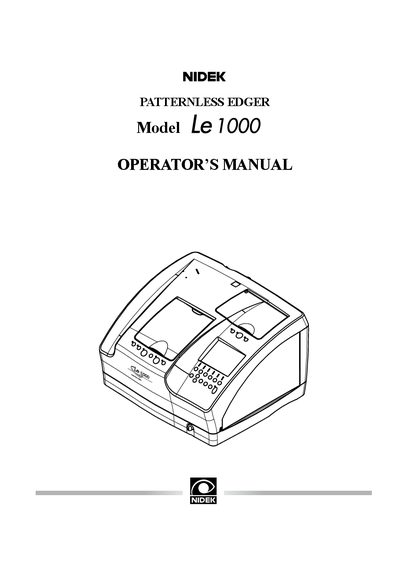 NIDEK Le 1000 Patternless Edger Operator's Manual cover