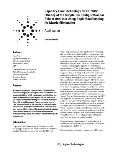 Capillary Flow Technology for GC/MS: Efficacy of the Simple Tee Configuration for Robust Analysis Using Rapid Backflushi