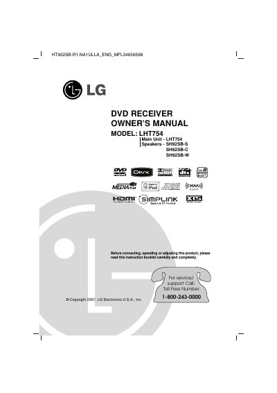 LG LHT754 DVD Receiver Owner's Manual - cover page