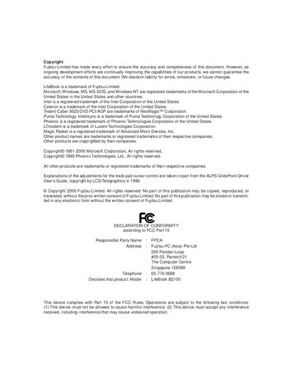Fujitsu LifeBook B2150 User Manual - cover page