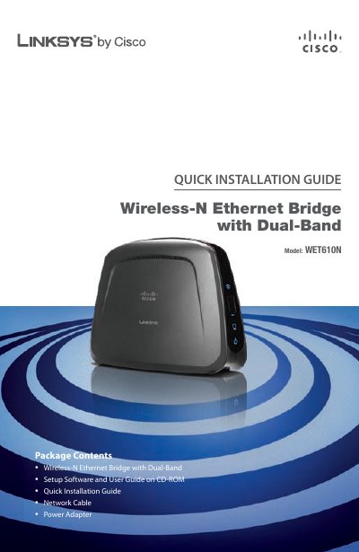 Linksys WET610N Wireless‑N Ethernet Bridge Quick Installation Guide
