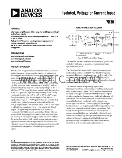 Analog Devices 7B30 Signal Conditioner Handbook - cover page