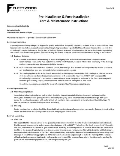 Fleetwood V083122 Arche-Duct System Maintenance Instructions - cover page