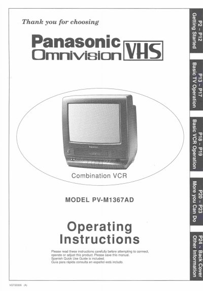 Panasonic PV-M1367AD Combination VCR Operating Instructions - cover page