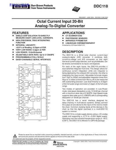 TEXAS INSTRUMENTS DDC118 Data Sheet  - cover page