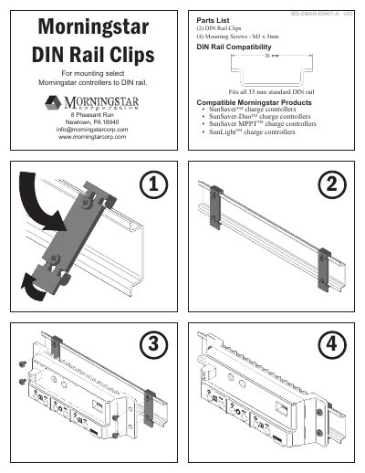 Morningstar MS-ZMAN-DIN01-A DIN Rail Clips Installation Guide - cover page