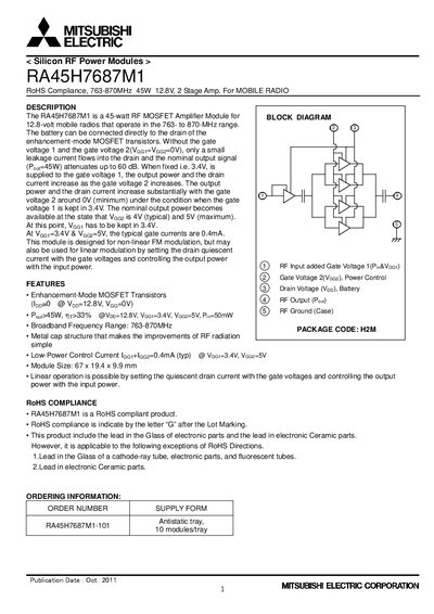 Mitsubishi Electric RA45H7687M1 Datasheet
