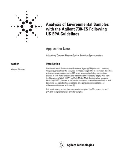Agilent 730-ES Environmental Sample Analysis Application Note - cover page