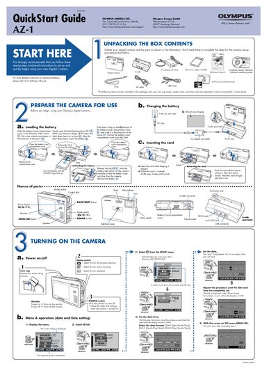 OLYMPUS AZ-1 QuickStart Guide - cover page