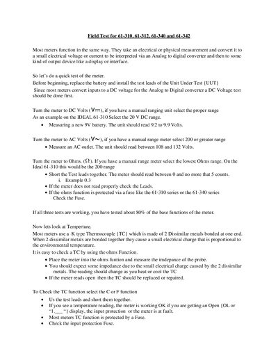 IDEAL 61-300 Series Field Test Instructions Manual - cover page