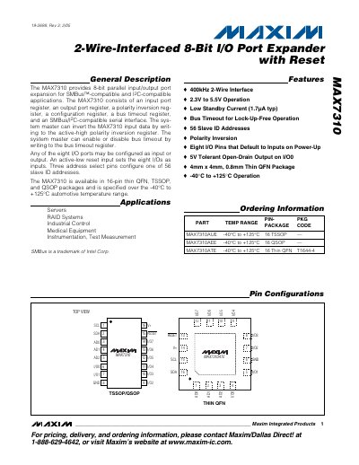 Maxim MAX7310 8-Bit I/O Port Expander Datasheet
