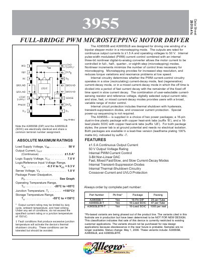 Allegro A3955SB/A3955SLB Datasheet - cover page
