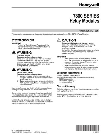 Honeywell 7800 Series Relay Modules Service Manual - cover page