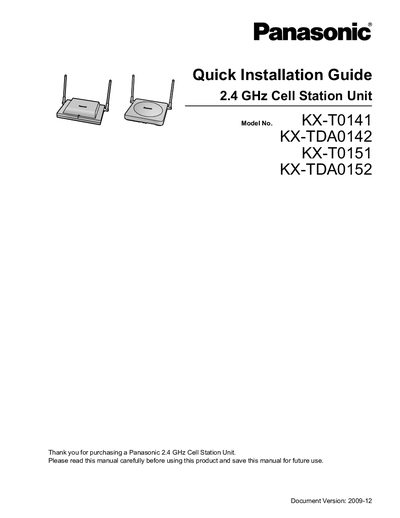 Panasonic KX-T0141 / KX-TDA0142 / KX-T0151 / KX-TDA0152 Quick Installation Guide - cover page