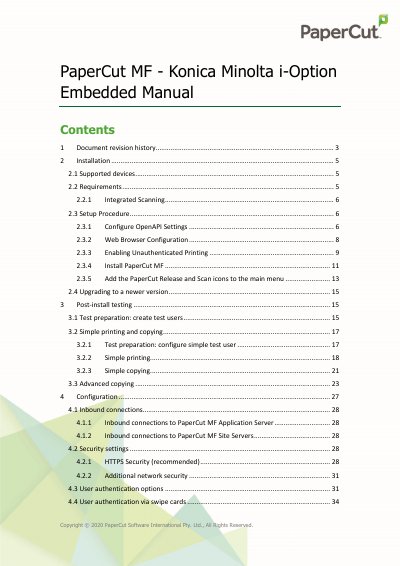 PaperCut MF Konica Minolta i-Option Embedded Installation and Configuration Guide - cover page