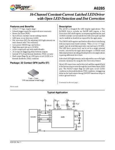 Allegro A6285 16-Channel Constant-Current LED Driver Datasheet - cover page