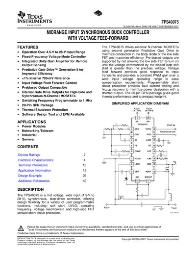 Texas Instruments TPS40075 Datasheet - cover page