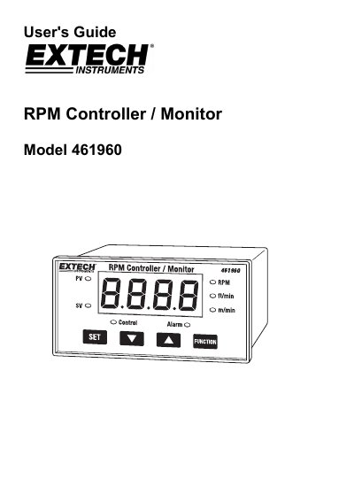 Extech 461960 RPM Controller Monitor User's Guide - cover page