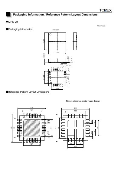 Torex QFN-24 Packaging Information Reference Pattern Layout - cover page