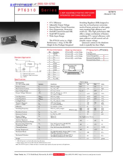 PowerTrends PT6310 Series Integrated Switching Regulator Datasheet - cover page