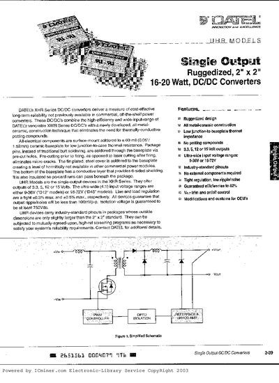 DATEL UHR Series Single Output DC/DC Converter Datasheet - cover page