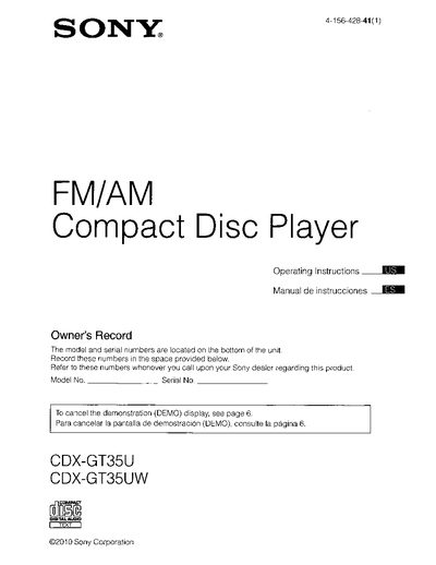 Sony CDX-GT35U CDX-GT35UW Compact Disc Player Operating Instructions - cover page