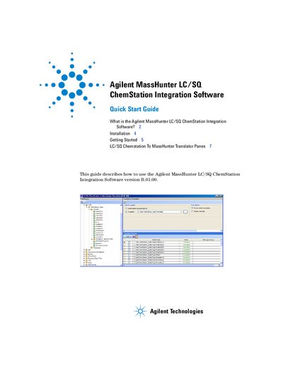 Agilent MassHunter LC/SQ ChemStation Integration Software Quick Start Guide - cover page