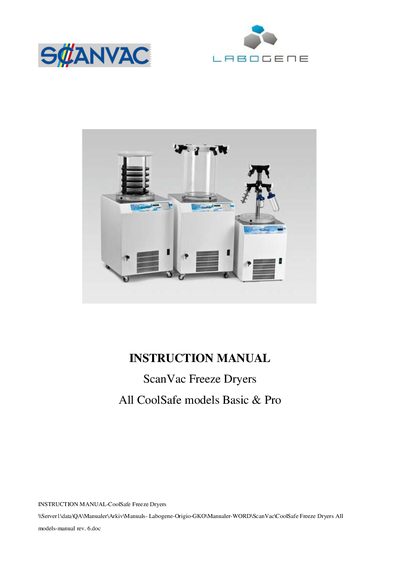 LaboGene CoolSafe Freeze Dryer Instruction Manual cover