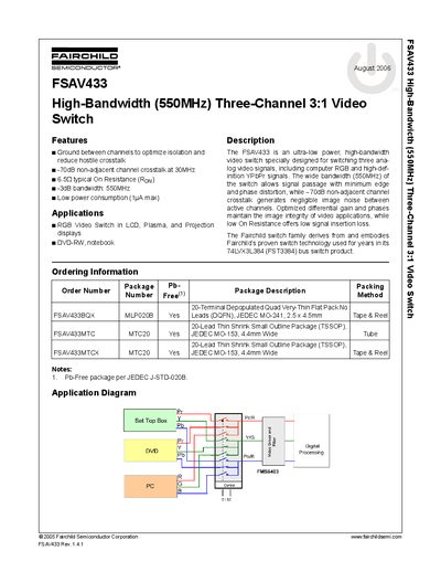 Fairchild FSAV433 High-Bandwidth Video Switch Datasheet - cover page