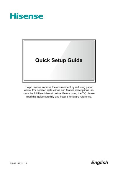 Hisense 32A4H/40A4H/40A45H/43A4H TV Quick Setup Guide - cover page