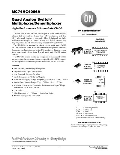 ON Semiconductor MC74HC4066A Quad Analog Switch Datasheet - cover page