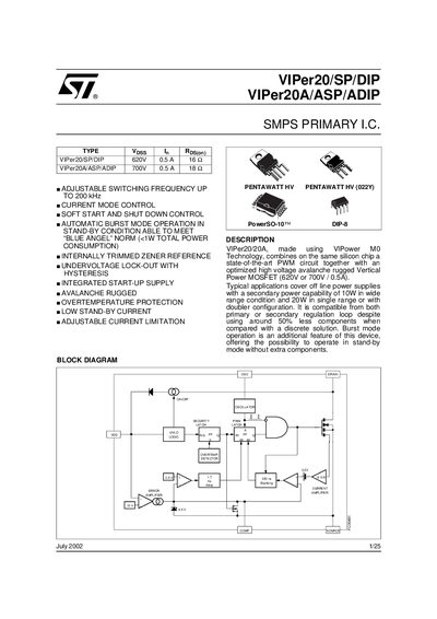 STMicroelectronics VIPer20/SP/DIP VIPer20A/ASP/ADIP Manual