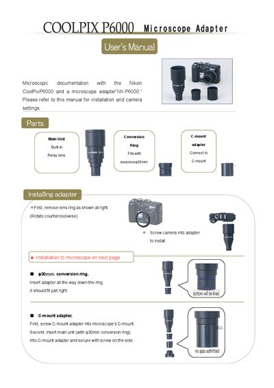 Nikon COOLPIX P6000 Microscope Adapter User Manual - cover page
