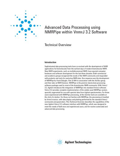 Agilent VnmrJ 3.2 Advanced Data Processing using NMRPipe Manual - cover page