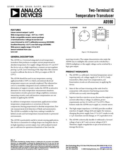 Analog Devices AD590 Two-Terminal IC Temperature Transducer Datasheet - cover page