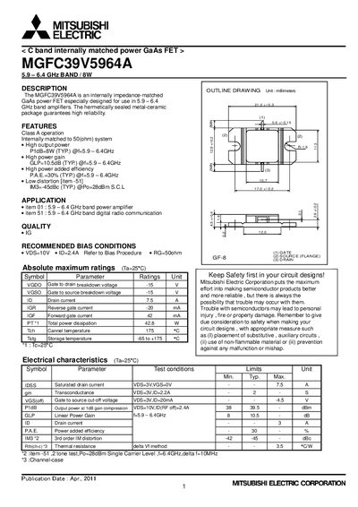 Mitsubishi Electric MGFC39V5964A Datasheet - cover page