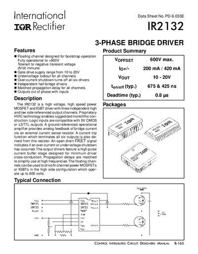 International Rectifier IR2132 3-Phase Bridge Driver Datasheet - cover page