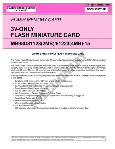 Fujitsu MB98D81123/81223-15 Flash Miniature Card Datasheet - cover page