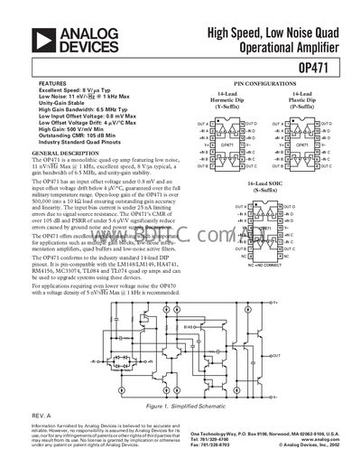 Analog Devices OP471 Quad Operational Amplifier Datasheet - cover page