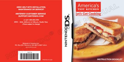 Nintendo America's Test Kitchen Let's Get Cooking Instruction Booklet - cover page